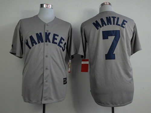 MLB New York Yankees #7 Mickey Mantle Gray 75TH Patch Jersey MLB New York Yankees #7 Mickey Mantle Gray 75TH Patch Jersey