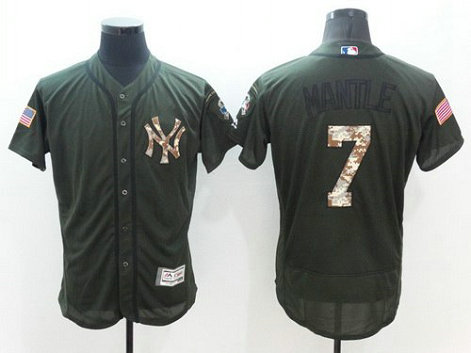 New York Yankees #7 Mickey Mantle Retired Green Salute To Service 2016 Flexbase Majestic Baseball Jersey New York Yankees #7 Mickey Mantle Retired Green Salute To Service 2016 Flexbase Majestic Baseball Jersey