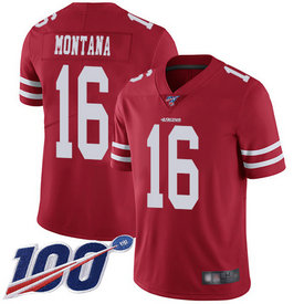 Nike 49ers #16 Joe Montana Red Team Color Men's Stitched NFL 100th Season Vapor Limited Jersey Nike 49ers #16 Joe Montana Red Team Color Men's Stitched NFL 100th Season Vapor Limited Jersey