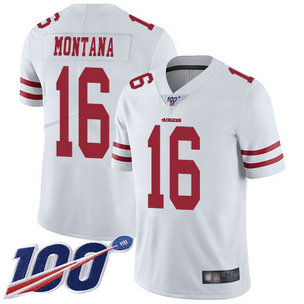 Nike 49ers #16 Joe Montana White Men's Stitched NFL 100th Season Vapor Limited Jersey Nike 49ers #16 Joe Montana White Men's Stitched NFL 100th Season Vapor Limited Jersey