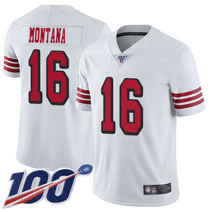 Nike 49ers #16 Joe Montana White Rush Men's Stitched NFL Limited 100th Season Jersey Nike 49ers #16 Joe Montana White Rush Men's Stitched NFL Limited 100th Season Jersey