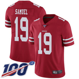 Nike 49ers #19 Deebo Samuel Red Team Color Men's Stitched NFL 100th Season Vapor Limited Jersey Nike 49ers #19 Deebo Samuel Red Team Color Men's Stitched NFL 100th Season Vapor Limited Jersey