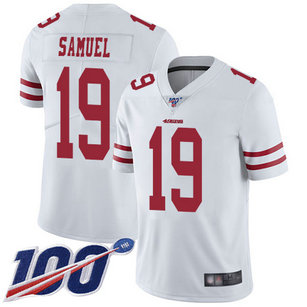 Nike 49ers #19 Deebo Samuel White Men's Stitched NFL 100th Season Vapor Limited Jersey Nike 49ers #19 Deebo Samuel White Men's Stitched NFL 100th Season Vapor Limited Jersey