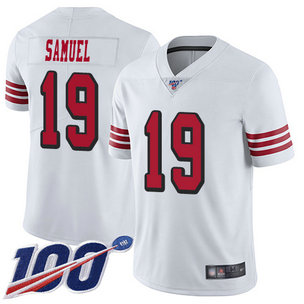 Nike 49ers #19 Deebo Samuel White Rush Men's Stitched NFL Limited 100th Season Jersey Nike 49ers #19 Deebo Samuel White Rush Men's Stitched NFL Limited 100th Season Jersey