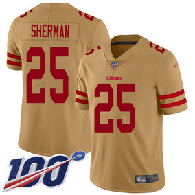 Nike 49ers #25 Richard Sherman Gold Men's Stitched NFL Limited Inverted Legend 100th Season Jersey Nike 49ers #25 Richard Sherman Gold Men's Stitched NFL Limited Inverted Legend 100th Season Jersey