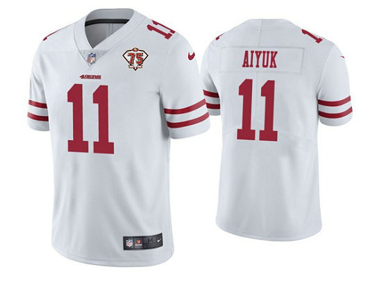 Nike 49ers 11 Brandon Aiyuk White 75th Anniversary Vapor Untouchable Limited Jersey Nike 49ers 11 Brandon Aiyuk White 75th Anniversary Vapor Untouchable Limited Jersey