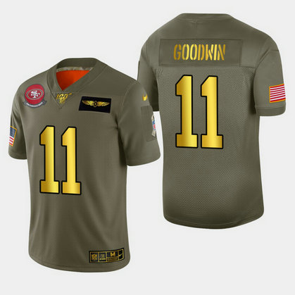 Nike 49ers 11 Marquise Goodwin 2019 Olive Gold Salute To Service 100th Season Limited Jersey Nike 49ers 11 Marquise Goodwin 2019 Olive Gold Salute To Service 100th Season Limited Jersey