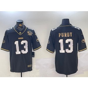Nike 49ers 13 Brock Purdy Black Gold Vapor Limited Men Jersey with 75 Patch Nike 49ers 13 Brock Purdy Black Gold Vapor Limited Men Jersey with 75 Patch