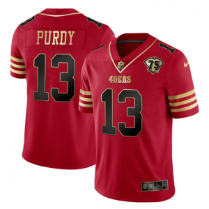 Nike 49ers 13 Brock Purdy Red Gold With 75th Patch Vapor Limited Men Jersey Nike 49ers 13 Brock Purdy Red Gold With 75th Patch Vapor Limited Men Jersey