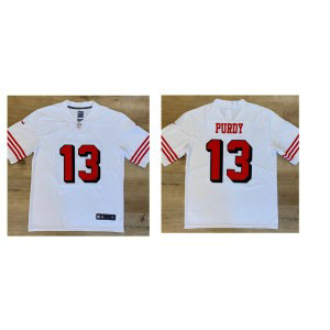 Nike 49ers 13 Brock Purdy White Throwback Men Jersey Nike 49ers 13 Brock Purdy White Throwback Men Jersey