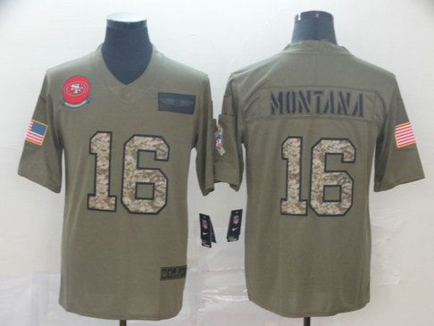 Nike 49ers 16 Joe Montana 2019 Olive Camo Salute To Service Limited Jersey Nike 49ers 16 Joe Montana 2019 Olive Camo Salute To Service Limited Jersey