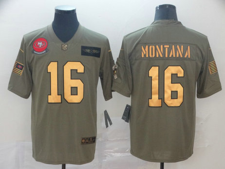 Nike 49ers 16 Joe Montana 2019 Olive Gold Salute To Service Limited Jersey Nike 49ers 16 Joe Montana 2019 Olive Gold Salute To Service Limited Jersey