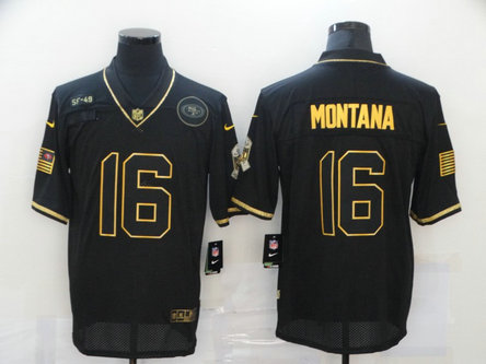 Nike 49ers 16 Joe Montana Black Gold 2020 Salute To Service Limited Jersey Nike 49ers 16 Joe Montana Black Gold 2020 Salute To Service Limited Jersey