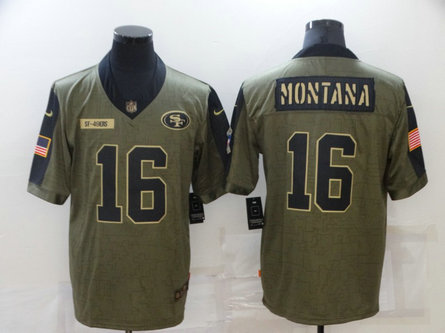 Nike 49ers 16 Joe Montana Olive 2021 Salute To Service Limited Jersey Nike 49ers 16 Joe Montana Olive 2021 Salute To Service Limited Jersey