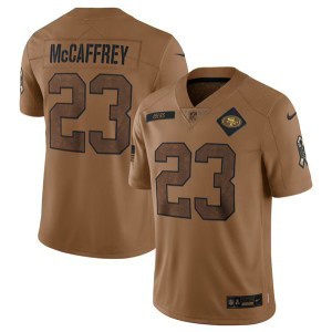 Nike 49ers 23 Christian McCaffrey 2023 Brown Salute To Service Limited Men Jersey Nike 49ers 23 Christian McCaffrey 2023 Brown Salute To Service Limited Men Jersey
