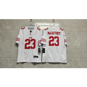 Nike 49ers 23 Christian McCaffrey White 2023 F.U.S.E Vapor Limited Men Jersey Nike 49ers 23 Christian McCaffrey White 2023 F.U.S.E Vapor Limited Men Jersey