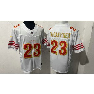Nike 49ers 23 Christian McCaffrey White Gold 2025 Rivalries F.U.S.E. Vapor Limited Men Jersey Nike 49ers 23 Christian McCaffrey White Gold 2025 Rivalries F.U.S.E. Vapor Limited Men Jersey