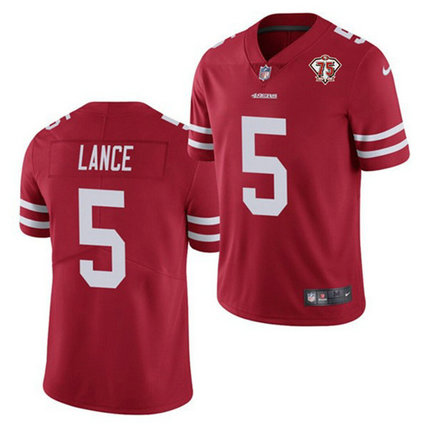Nike 49ers 5 Trey Lance Red 75th Anniversary Vapor Untouchable Limited Jersey Nike 49ers 5 Trey Lance Red 75th Anniversary Vapor Untouchable Limited Jersey