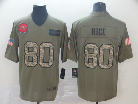 Nike 49ers 80 Jerry Rice 2019 Olive Camo Salute To Service Limited Jersey Nike 49ers 80 Jerry Rice 2019 Olive Camo Salute To Service Limited Jersey