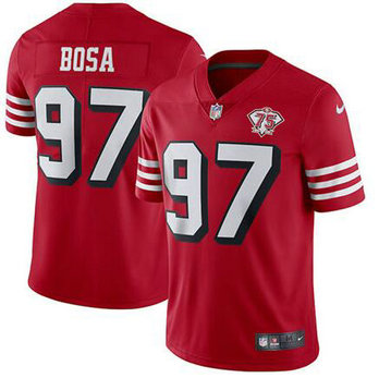 Nike 49ers 97 Nick Bosa Red 75th Anniversary Color Rush Vapor Untouchable Limited Jersey Nike 49ers 97 Nick Bosa Red 75th Anniversary Color Rush Vapor Untouchable Limited Jersey