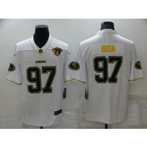 Nike 49ers 97 Nick Bosa White Gold 75th Anniversary Vapor Limited Men Jersey