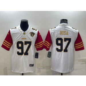 Nike 49ers 97 Nick Bosa White Gold With 75th Anniversary Patch Vapor Limited Men Jersey Nike 49ers 97 Nick Bosa White Gold With 75th Anniversary Patch Vapor Limited Men Jersey