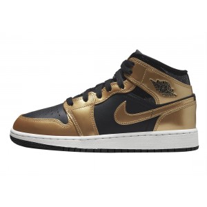 Nike Air Jordan 1 Mid SE Metallic Gold Black Shoes