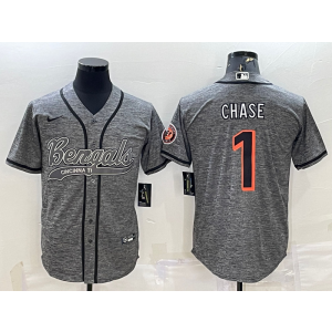 Nike Bengals 1 Chase Grey With Patch Vapor Baseball Limited Men Jersey Nike Bengals 1 Chase Grey With Patch Vapor Baseball Limited Men Jersey