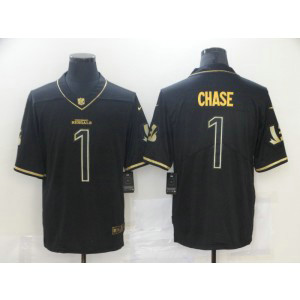 Nike Bengals 1 Ja'Marr Chase Black Gold Vapor Limited Men Jersey Nike Bengals 1 Ja'Marr Chase Black Gold Vapor Limited Men Jersey
