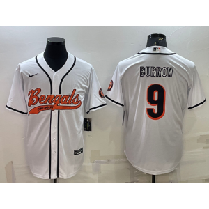 Nike Bengals 9 Joe Burrow White Vapor Baseball Limited Men Jersey