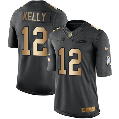 Nike Bills 12 Jim Kelly Anthracite Gold Salute To Service Limited Jersey Nike Bills 12 Jim Kelly Anthracite Gold Salute To Service Limited Jersey