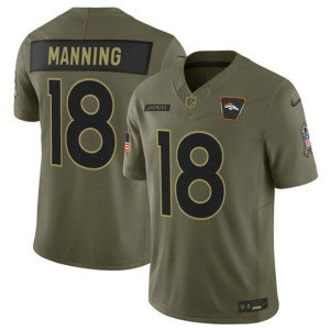 Nike Broncos 18 Peyton Manning Olive 2025 Salute to Service F.U.S.E. Vapor Limited Men Jersey
