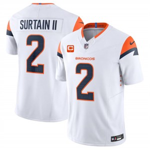 Nike Broncos 2 Pat Surtain II White F.U.S.E. Vapor Limited Men Jersey with C Patch