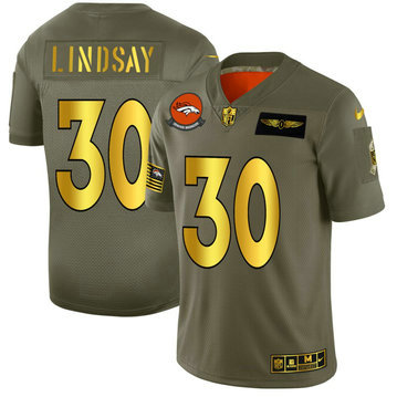 Nike Broncos 30 Phillip Lindsay 2019 Olive Gold Salute To Service Limited Jersey
