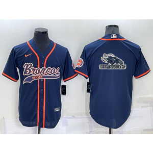 Nike Broncos Blank Navy Vapor Baseball Logo Limited Men Jersey