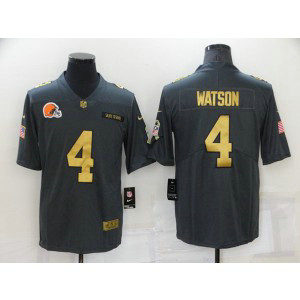 Nike Browns 4 Deshaun Watson Grey Gold Salute To Service Vapor Limited Men Jersey Nike Browns 4 Deshaun Watson Grey Gold Salute To Service Vapor Limited Men Jersey