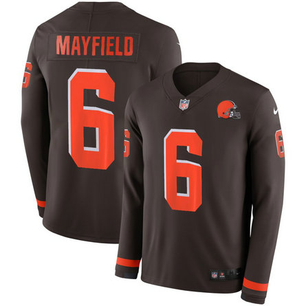 Nike Browns 6 Baker Mayfield Brown Therma Long Sleeve Jersey Nike Browns 6 Baker Mayfield Brown Therma Long Sleeve Jersey
