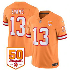 Nike Buccaneers 13 Mike Evans Orange F.U.S.E. Vapor Limited Men Jersey with 50th Anniversary Patch Nike Buccaneers 13 Mike Evans Orange F.U.S.E. Vapor Limited Men Jersey with 50th Anniversary Patch