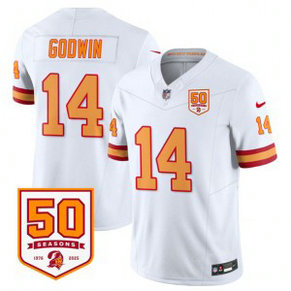 Nike Buccaneers 14 Chris Godwin White F.U.S.E. Vapor Limited Men Jersey with 50th Anniversary Patch Nike Buccaneers 14 Chris Godwin White F.U.S.E. Vapor Limited Men Jersey with 50th Anniversary Patch