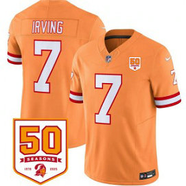 Nike Buccaneers 7 Bucky Irving Orange F.U.S.E. Vapor Limited Men Jersey with 50th Anniversary Patch Nike Buccaneers 7 Bucky Irving Orange F.U.S.E. Vapor Limited Men Jersey with 50th Anniversary Patch