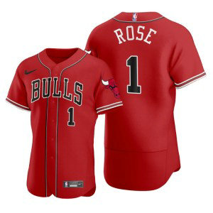 Nike Bulls 1 Derrick Rose Red 2020 NBA X MLB Crossover Edition Men Jersey