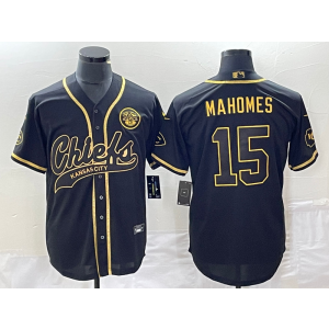 Nike Chiefs 15 Patrick Mahomes Black Gold Baseball Vapor Limited Jersey Nike Chiefs 15 Patrick Mahomes Black Gold Baseball Vapor Limited Jersey