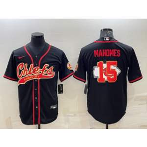 Nike Chiefs 15 Patrick Mahomes Black Team Big Logo With Patch Vapor Baseball Limited Men Jersey Nike Chiefs 15 Patrick Mahomes Black Team Big Logo With Patch Vapor Baseball Limited Men Jersey