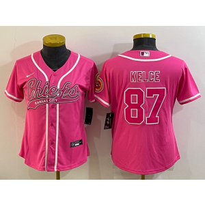 Nike Chiefs 87 Travis Kelce Pink Vapor Baseball Limited Women Jersey