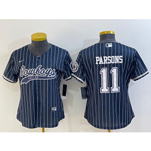Nike Cowboys 11 Micah Parsons Blue Stripe Vapor Baseball Limited Women Jersey Nike Cowboys 11 Micah Parsons Blue Stripe Vapor Baseball Limited Women Jersey