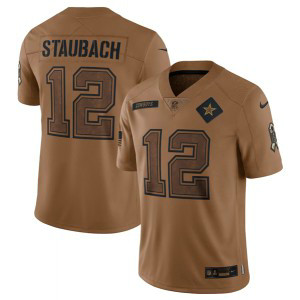 Nike Cowboys 12 Roger Staubach 2023 Brown Salute To Service Limited Men Jersey Nike Cowboys 12 Roger Staubach 2023 Brown Salute To Service Limited Men Jersey