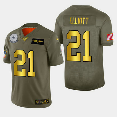 Nike Cowboys 21 Ezekiel Elliott 2019 Olive Gold Salute To Service 100th Season Limited Jersey Nike Cowboys 21 Ezekiel Elliott 2019 Olive Gold Salute To Service 100th Season Limited Jersey