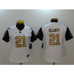 Nike Cowboys 21 Ezekiel Elliott White Color Rush Gold Limited Women Jersey Nike Cowboys 21 Ezekiel Elliott White Color Rush Gold Limited Women Jersey
