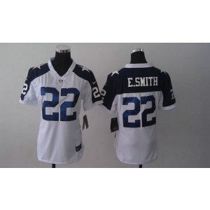 Nike Cowboys 22 Emmitt Smith White Thanksgiving Throwback Women's Embroidered NFL Jersey Nike Cowboys 22 Emmitt Smith White Thanksgiving Throwback Women's Embroidered NFL Jersey