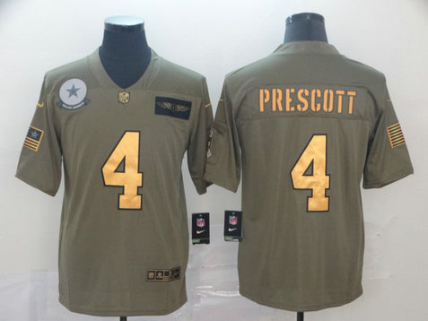 Nike Cowboys 4 Dak Prescott 2019 Olive Gold Salute To Service Limited Jersey Nike Cowboys 4 Dak Prescott 2019 Olive Gold Salute To Service Limited Jersey